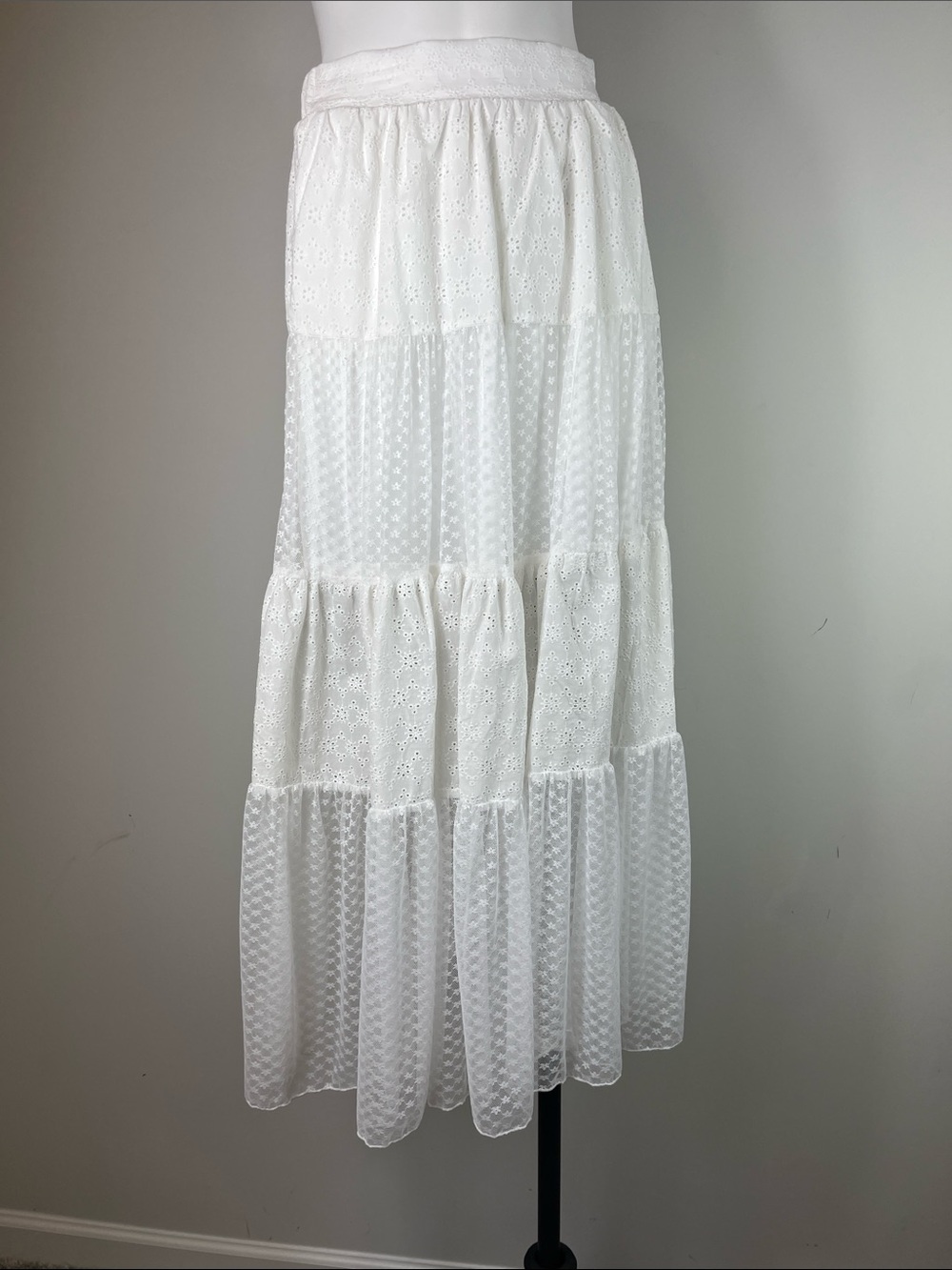 thor White Tiered Eyelet & Dotted Maxi Skirt